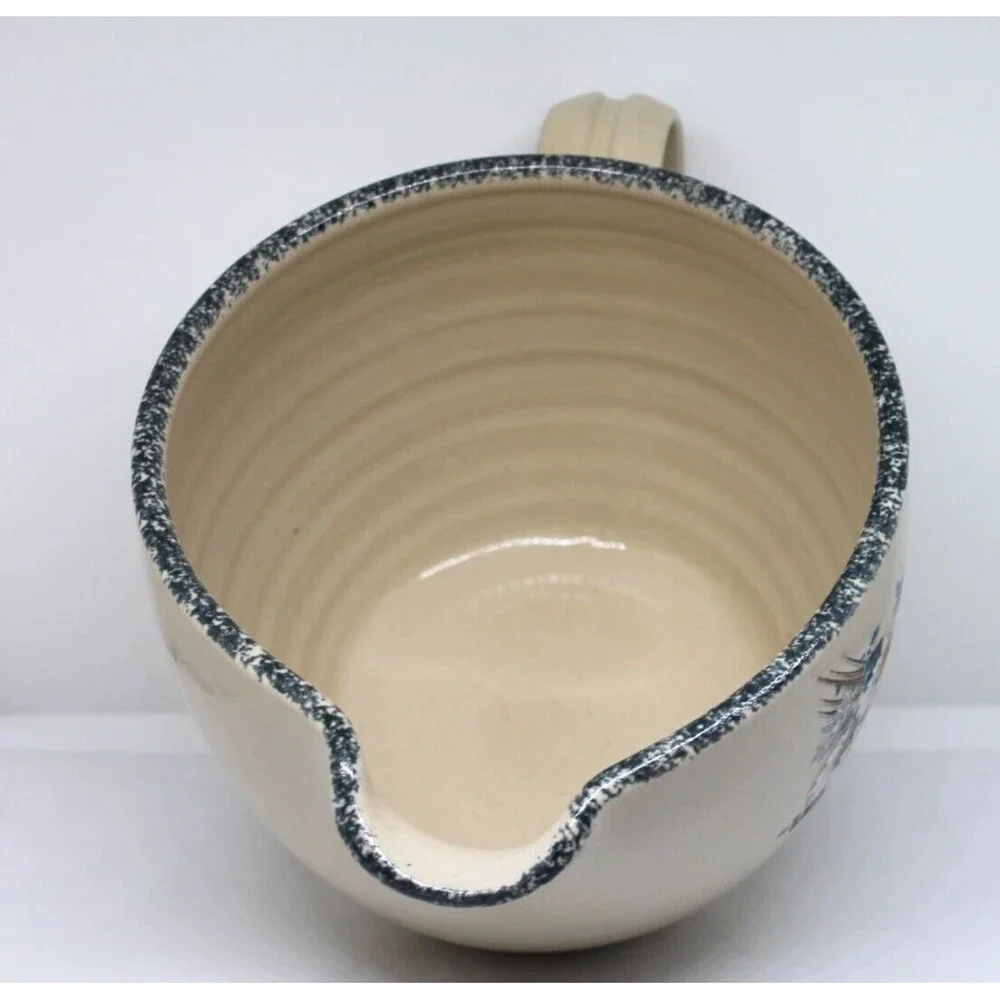 Casey Pottery Marshall Texas Stoneware Daisy Floral Mixing Bowl & Spout 1995 USA